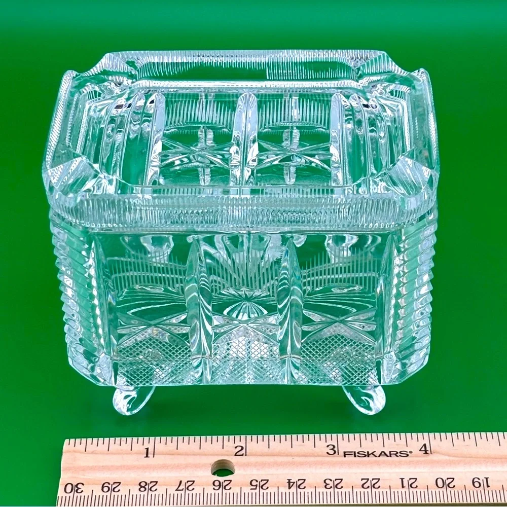 Vintage American Brillant Cut Glass Covered Cigarette Box.